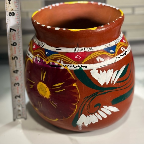 2/$25 Hand Painted Terracotta Vase with Floral Design with Folk Art - Picture 5 of 6